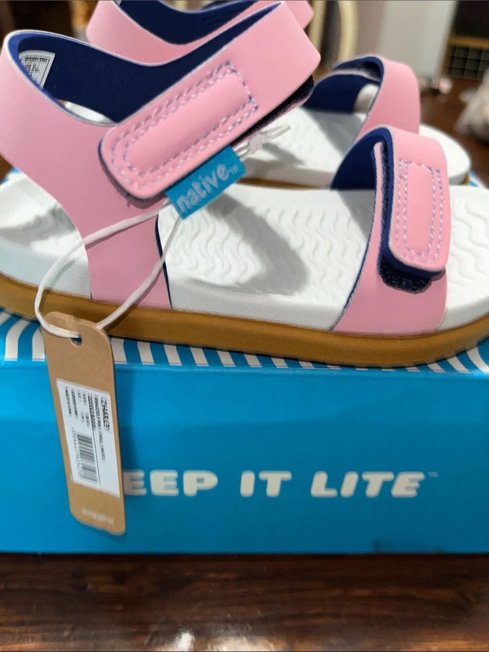 Brand new Charley Native Kids Pink and White Velcro Strap Sandals